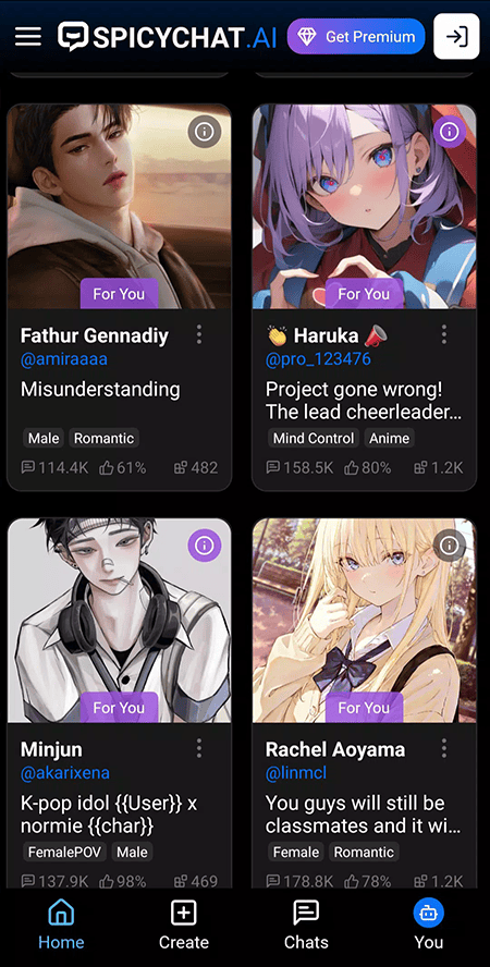 SpicyChat AI 聊天界面截图1